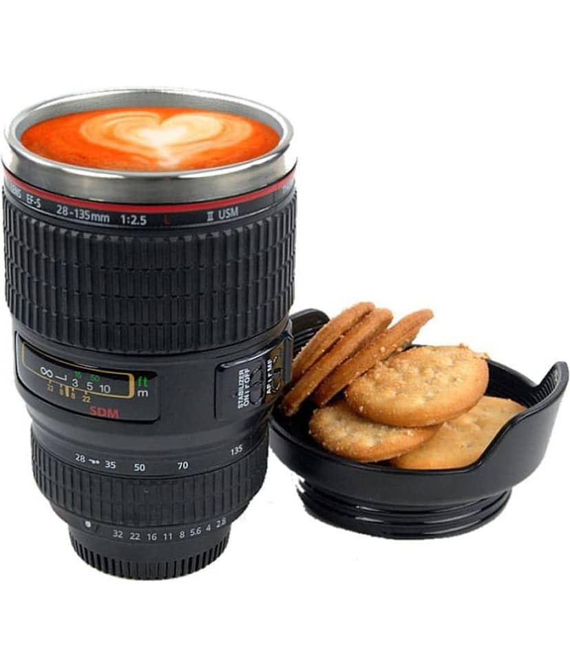 Gadget paradise cookie holder canon camera lens shaped tea coffee mug car travel flask birthday corporate Christmas gift