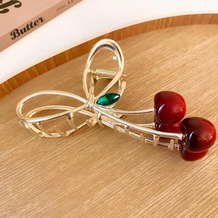 Elegant Cherry Bow Metal Hair Claw view 3