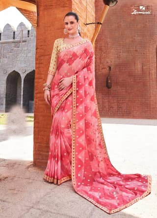 Multicolor Color Sparkle Chiffon Saree With Embroidery Border And Fancy Resham Embroidery Blouse Piece
