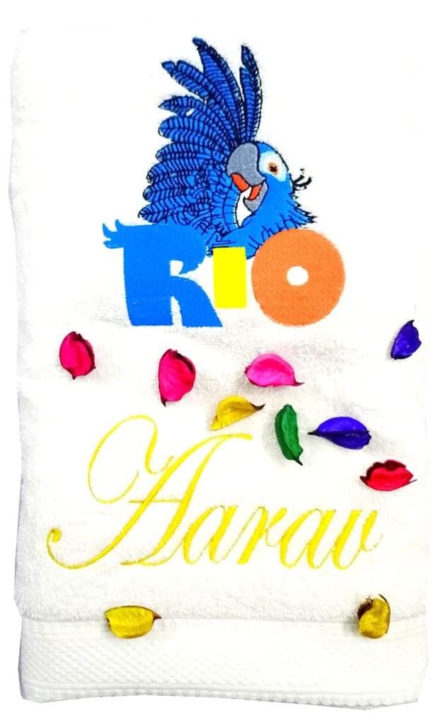TurtleLittle, Cotton, Rio Bird Personalised Kids Bath Towel, 500 GSM (Set of 1, White)