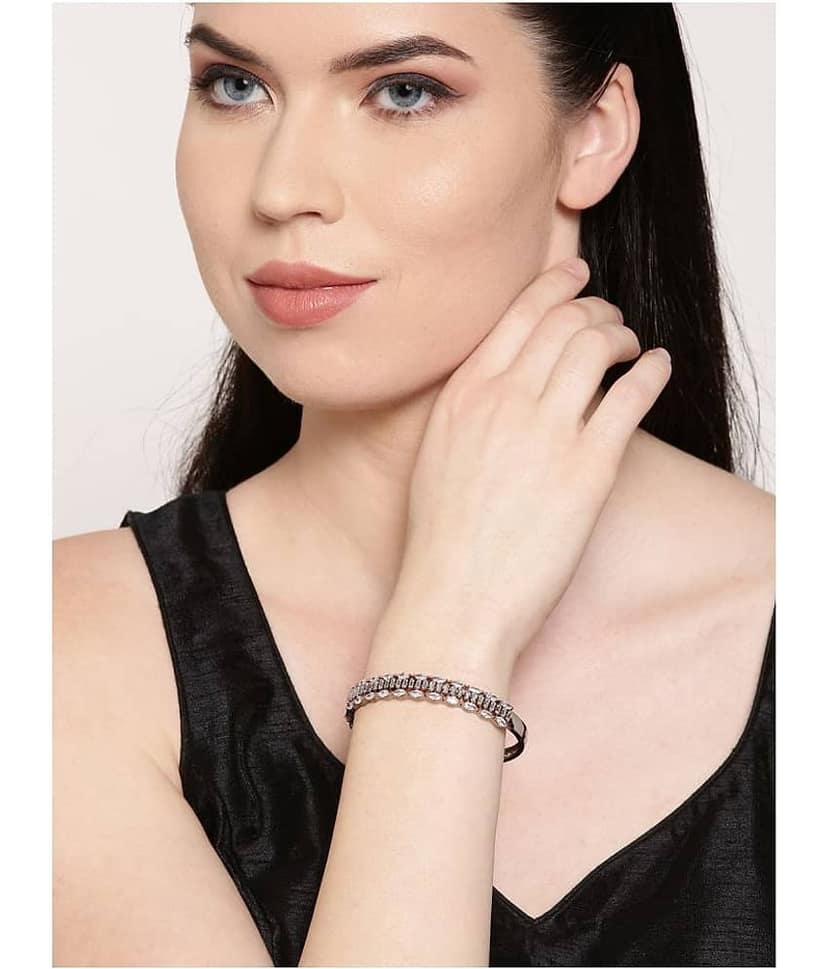 Priyaasi Beautiful American Diamond Rhodium-Plated Bracelet for Women view 2