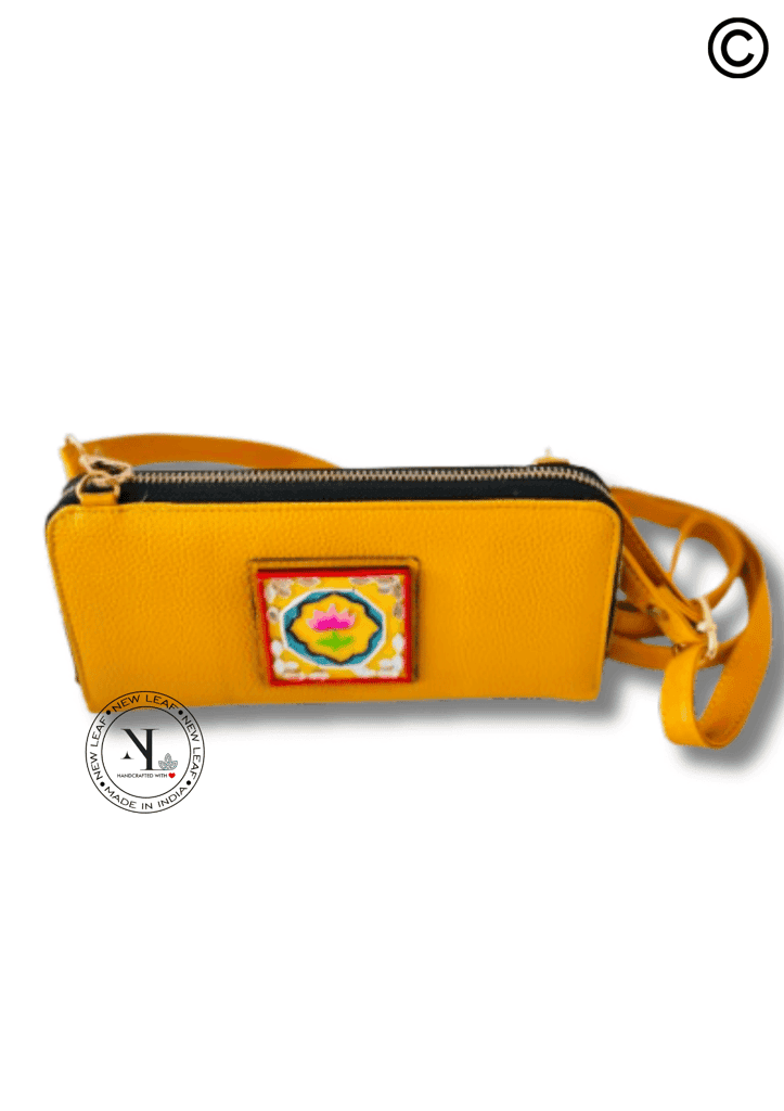 Lotus Yellow Handcrafted Lippan Art Wallet Sling view 2