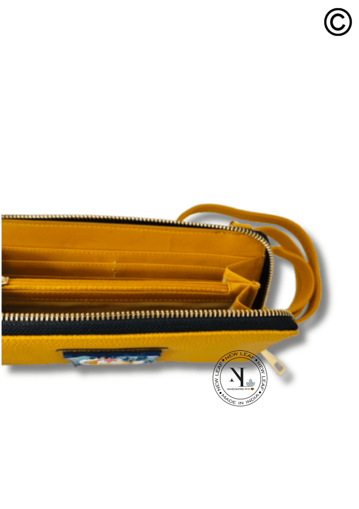 Lotus Yellow Handcrafted Lippan Art Wallet Sling view 3