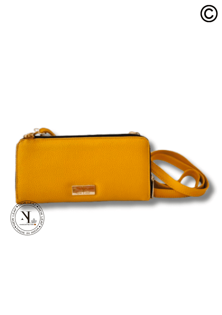 Lotus Yellow Handcrafted Lippan Art Wallet Sling view 4
