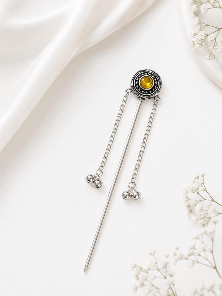 Blubby Oxidised Silver Juda Stick with Yellow Stone view 2