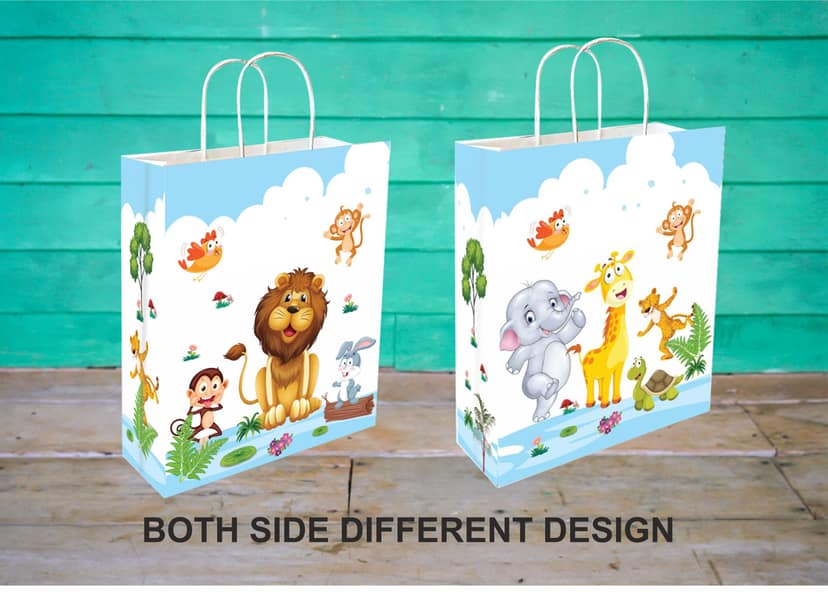 90 GSM Jungle Safari Printed Attractive Paper Gift Bags, Ideal for Birthday Return Gifts, Kids Party, & Gifting on Special Occasions (Size: 11.4 x 9.4 x 4.7 inch) - 24 view 2