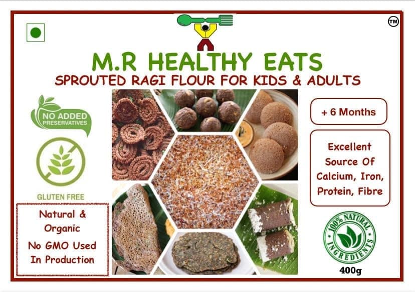 M.R Healthy Eats- Organic Sprouted Ragi Flour for Kids & Adults In Food-Grade Container 400 gms each (Pack of 2) (+6 Months) view 3