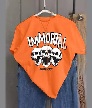 Leotude Men Cotton Blend Oversized Fit Printed T-Shirt ( Orange )