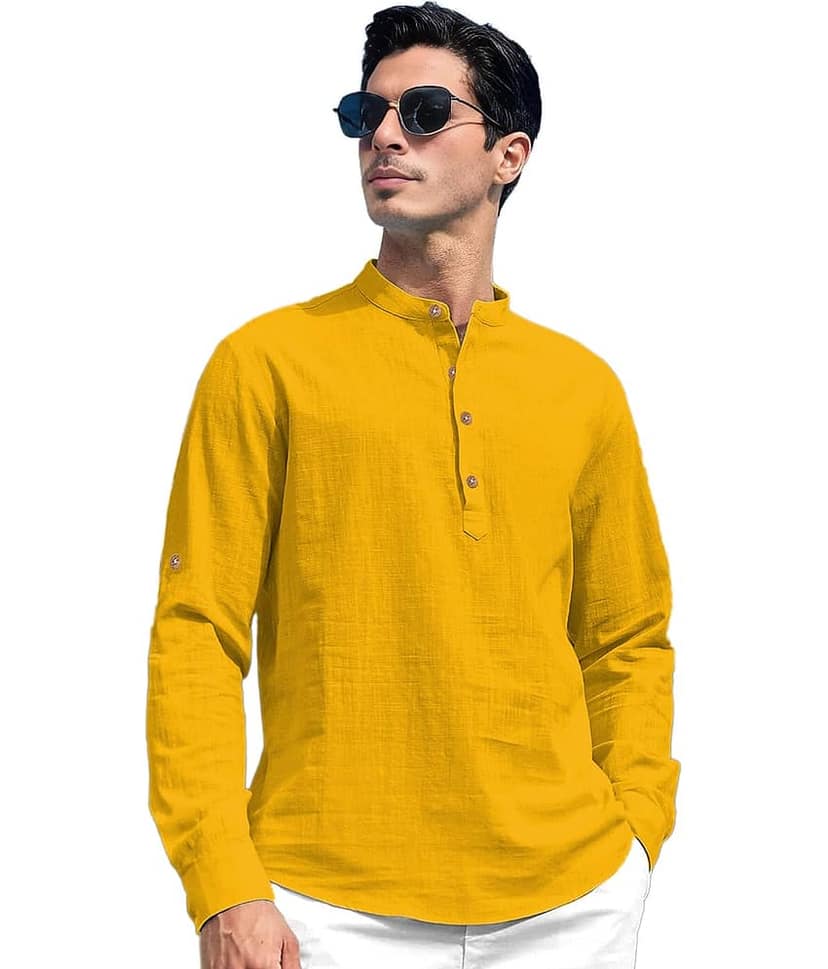 TrendiVastra Peach Cotton Blend Men's Shirt Style Kurta ( Pack of 1 ) view 2