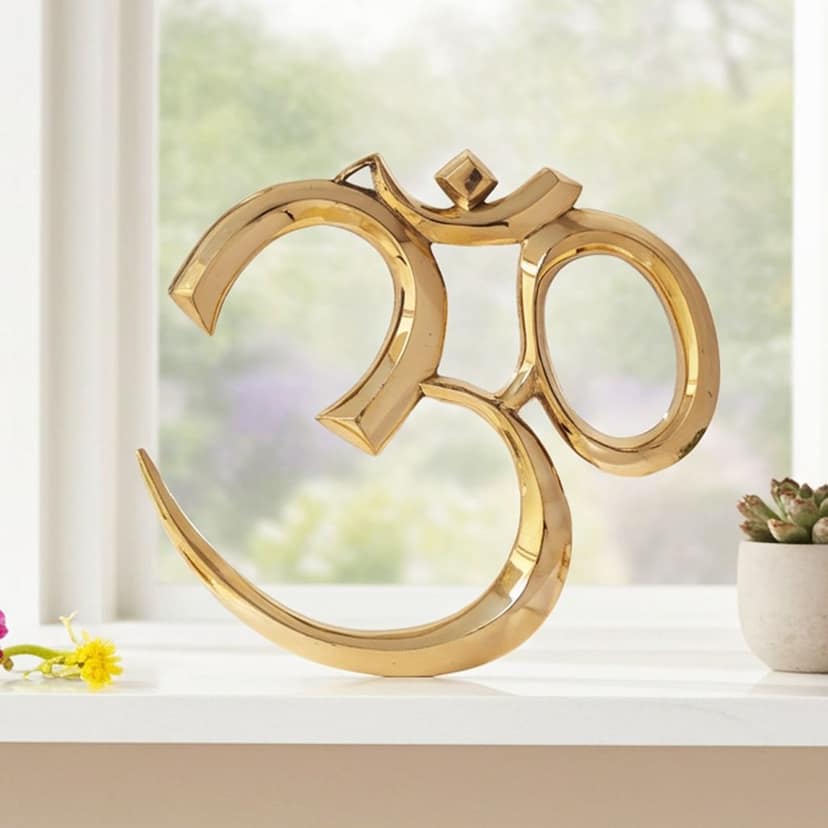 Brass Showpiece Wall Hanging Om, Height : 14 Inch (FMAS657 G)