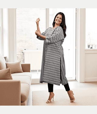 MRS Fashion Women 100% Cotton Striped Kaftan Kurti ( Grey )