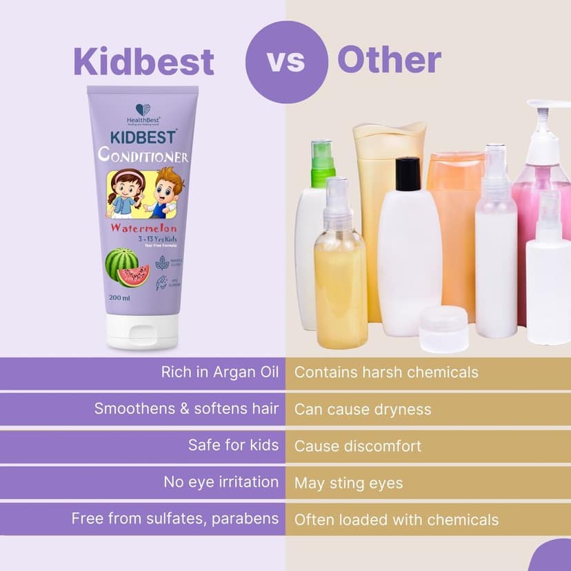HealthBest Conditioner for Kids | Nourishing Hair | Hair Smoothing | Tear, Paraben, SLS free | Watermelon Flavor - 200ml view 6