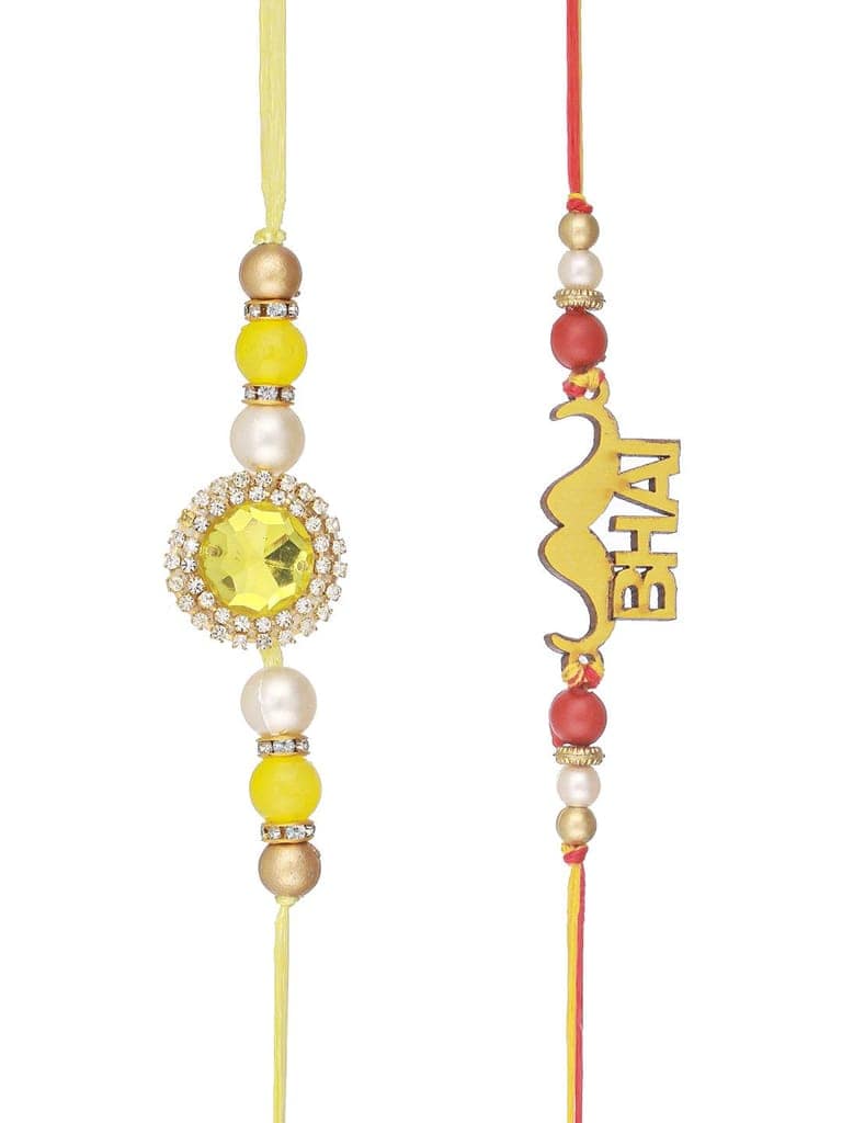 Set Of 2 Red Gold BHAI Thread Rakhi With Roli Chawal Pooja Plate view 4