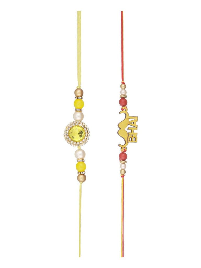Set Of 2 Red Gold BHAI Thread Rakhi With Roli Chawal Pooja Plate view 5