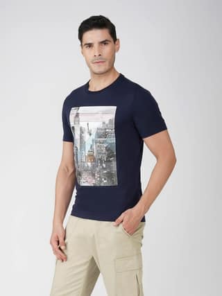 Men’s Graphic Print Cotton T-Shirt Euro Fit-Navy
