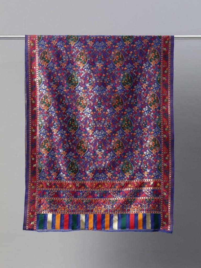 Men Blue and Gold Toned Pure Cotton Dupatta With Embrodried Woven Design view 3