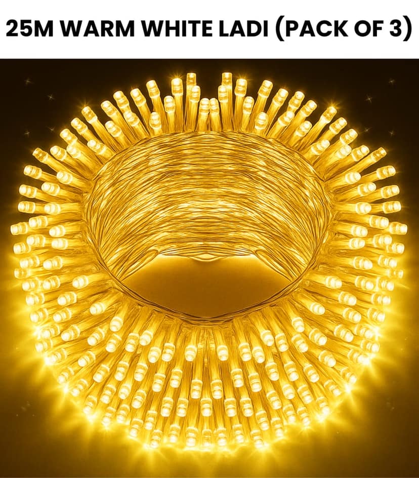 SPARKWORLD 21 Meter Yellow LED Ladi Light (Pack of 3) | Decorative String Lights for Diwali, Christmas, Wedding & Home Decor view 2