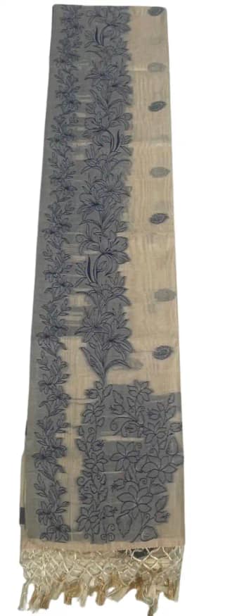 Odisha Handloom Cotton Saree Indigo Lily Border Buti