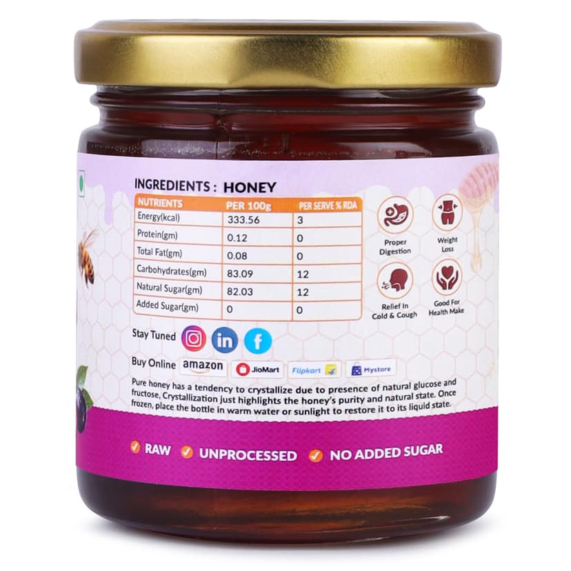 UNT Naturals Raw Jamun Honey 250g- Pure Unfiltered, Unprocessed, Unpasteurized & Unheated Shahad- No Added Sugar- Rich in Nutrients & Antioxidant- Natural Sweetener for Tea, Cooking & Baking view 2