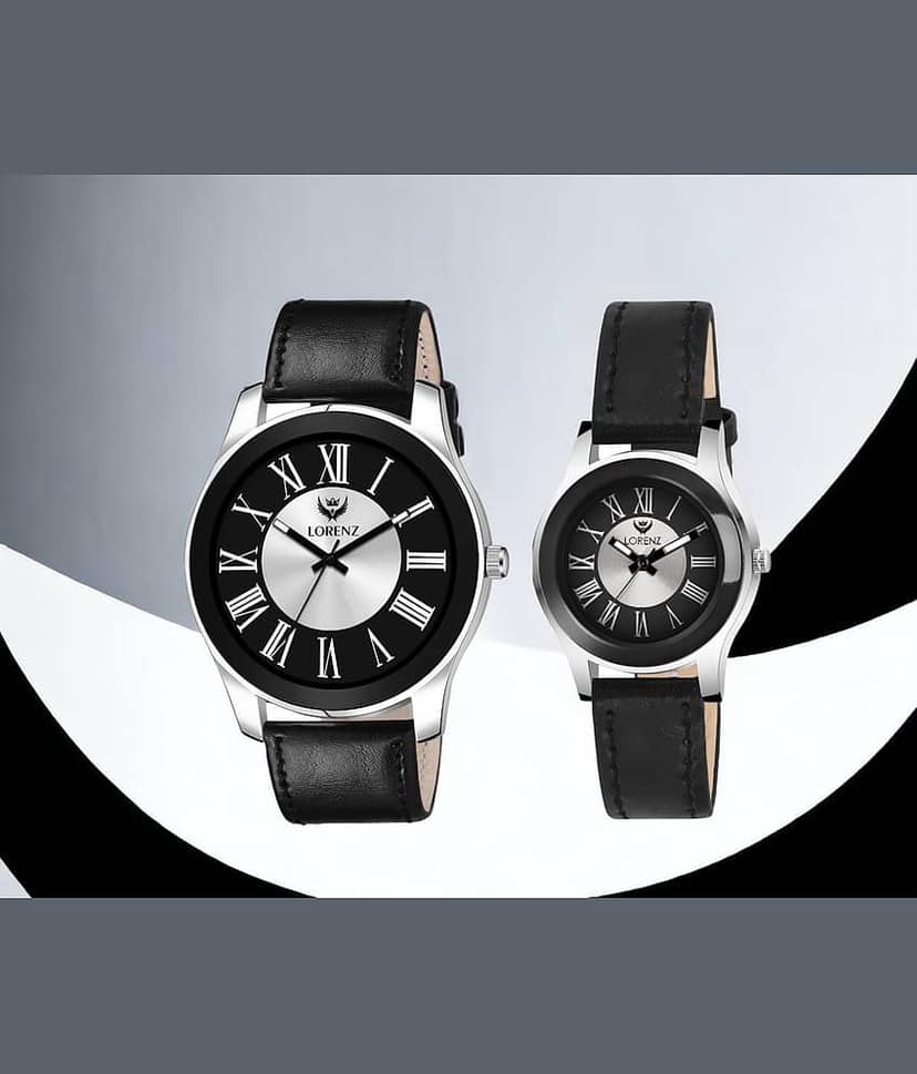 Lorenz Black PU Analog Couple's Watch
