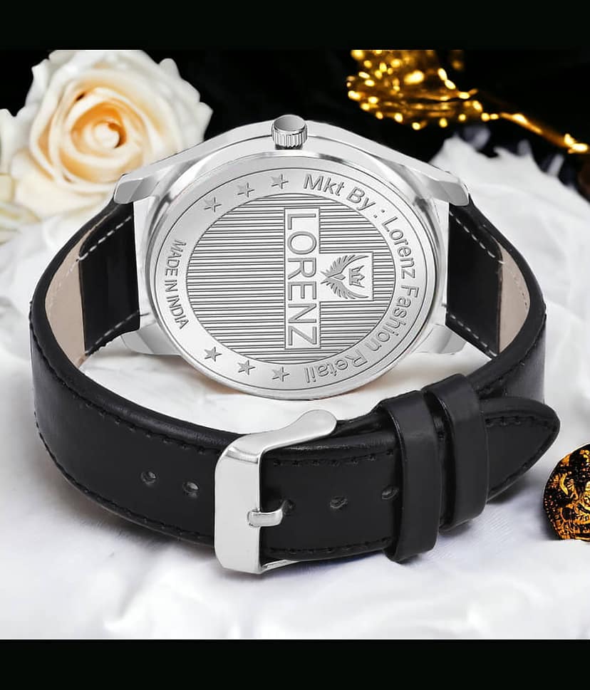 Lorenz Black PU Analog Couple's Watch view 2