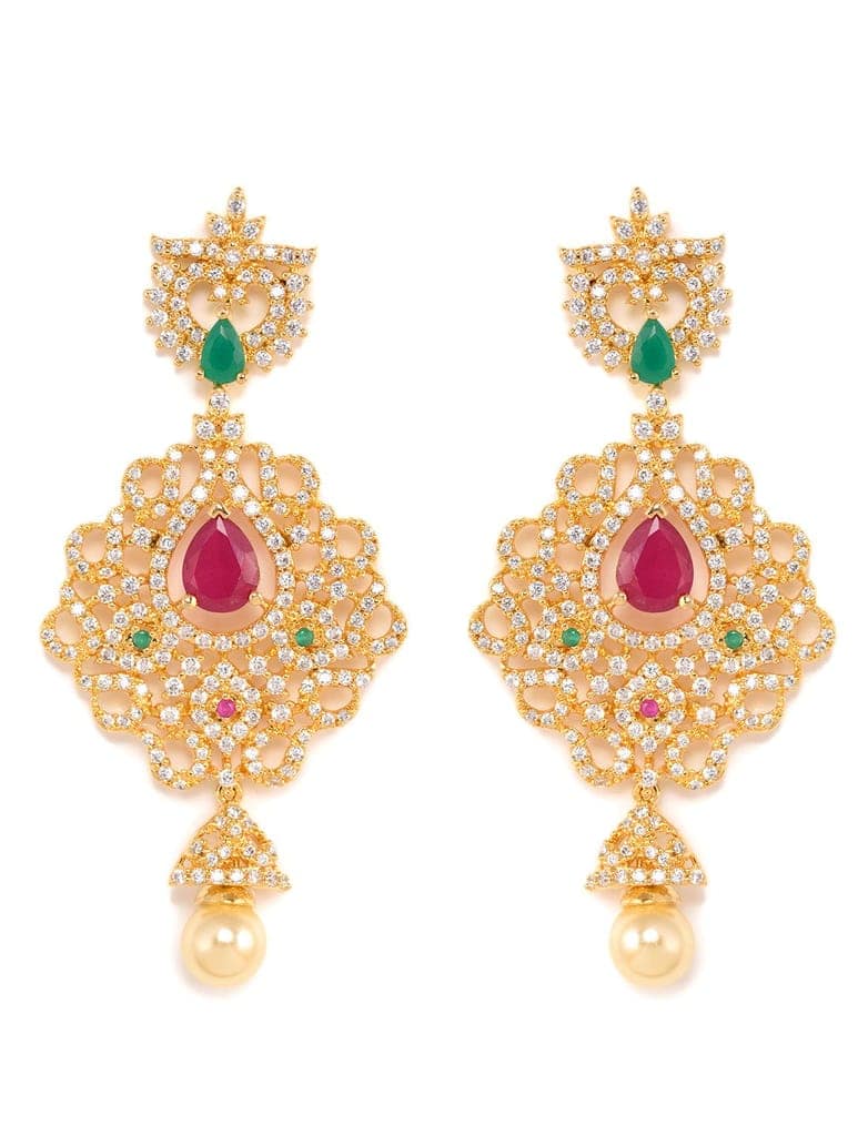 Gold Plated AD and Pearl Studded Traditional Pendant White Pearl Mala and Earrings view 5
