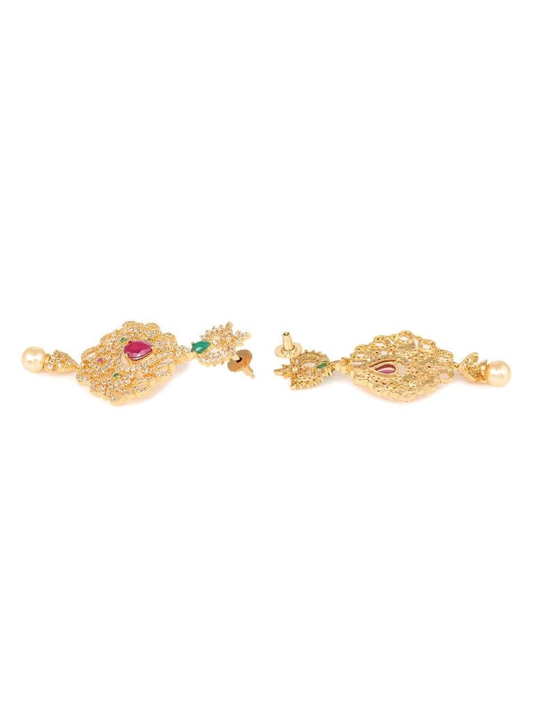Gold Plated AD and Pearl Studded Traditional Pendant White Pearl Mala and Earrings view 6
