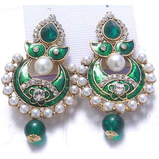 Women Jewellery Royal Designer Golden Green Traditional Kundan Earrings