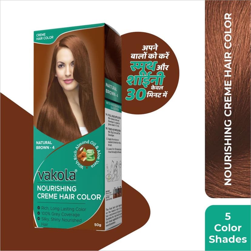 Vakola Natural Brown Hair Color Cream – Pack of 1 (100ml) | Permanent, Long-Lasting Grey Coverage with Almond Oil & Aloe Vera view 3