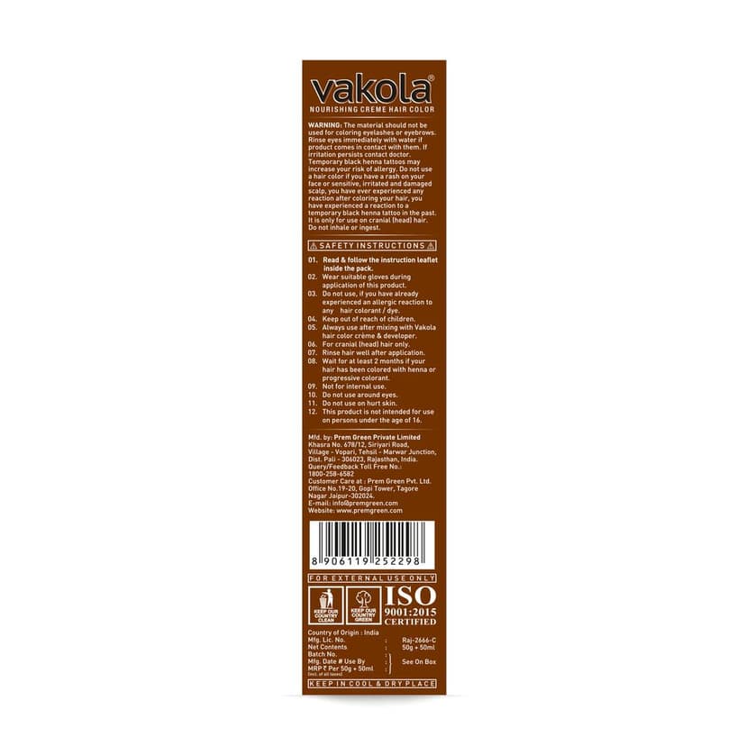 Vakola Natural Brown Hair Color Cream – Pack of 1 (100ml) | Permanent, Long-Lasting Grey Coverage with Almond Oil & Aloe Vera view 7