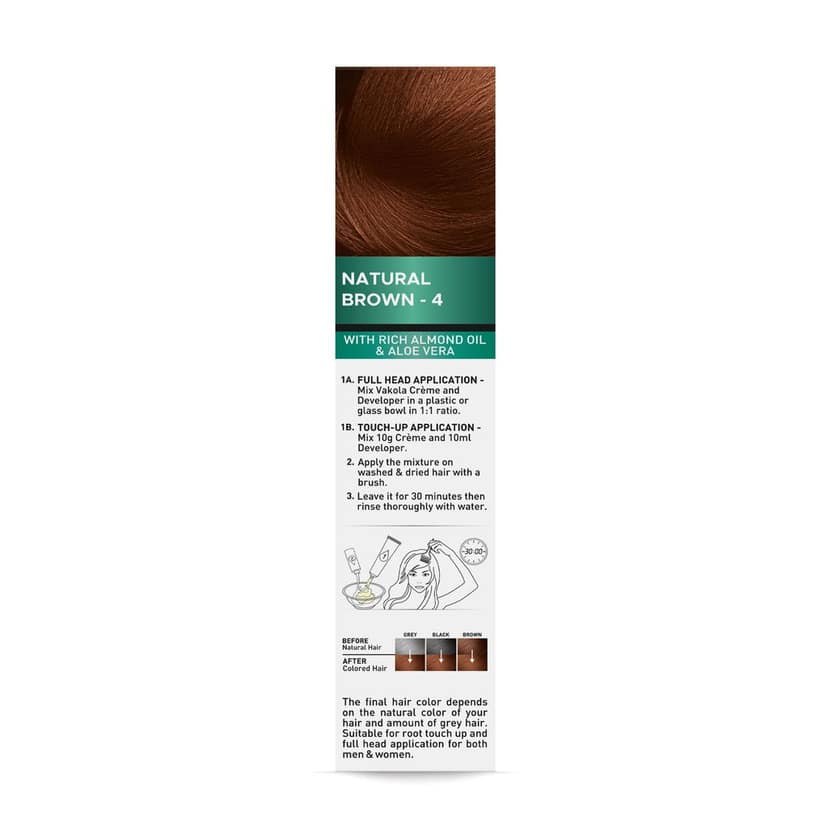Vakola Natural Brown Hair Color Cream – Pack of 1 (100ml) | Permanent, Long-Lasting Grey Coverage with Almond Oil & Aloe Vera view 9