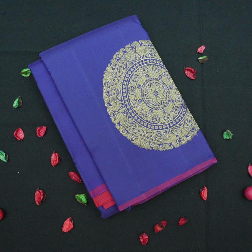 Admiral Blue Borderless Pure Kanchi Silk Saree with Fancy Butta view 2