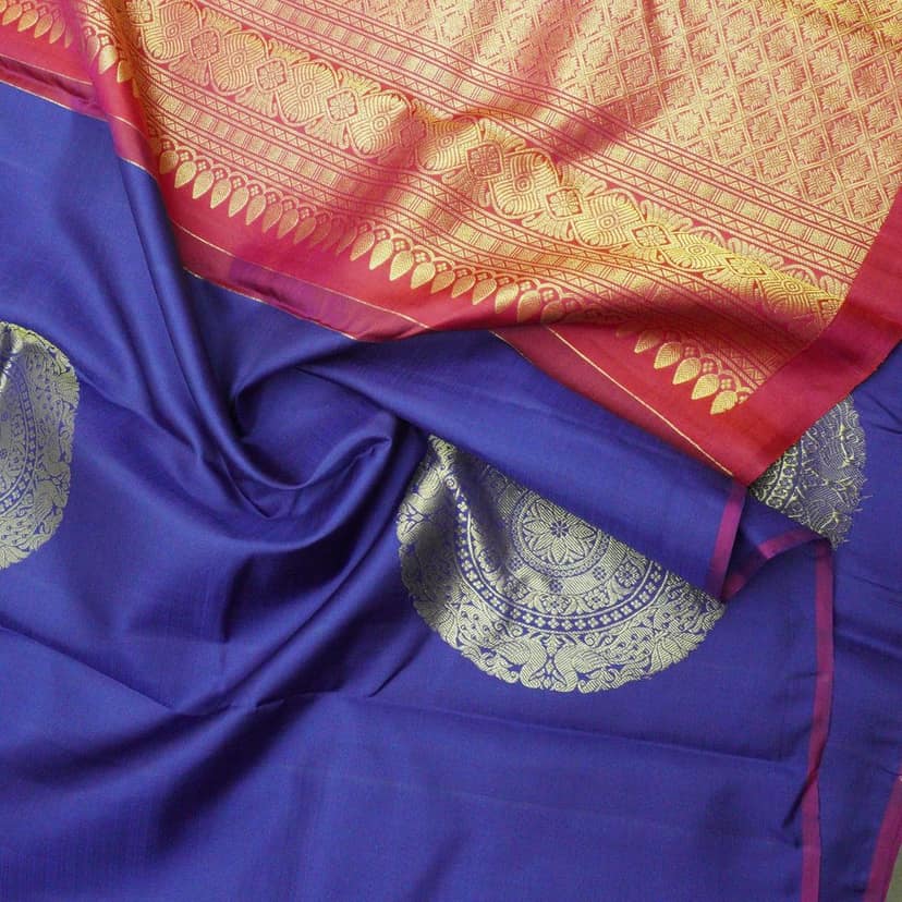 Admiral Blue Borderless Pure Kanchi Silk Saree with Fancy Butta view 3