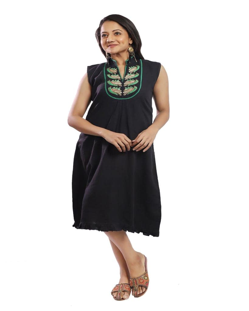 Bold Is Beautiful Black Handwoven cotton Embroidered Kurta