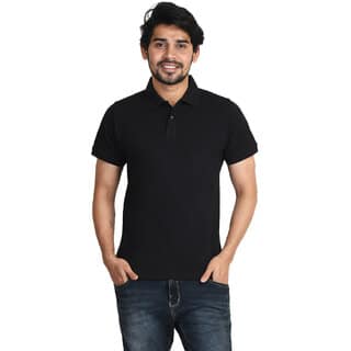 Ginash Mens Black Solid 100% Cotton Polo Collar T-Shirt