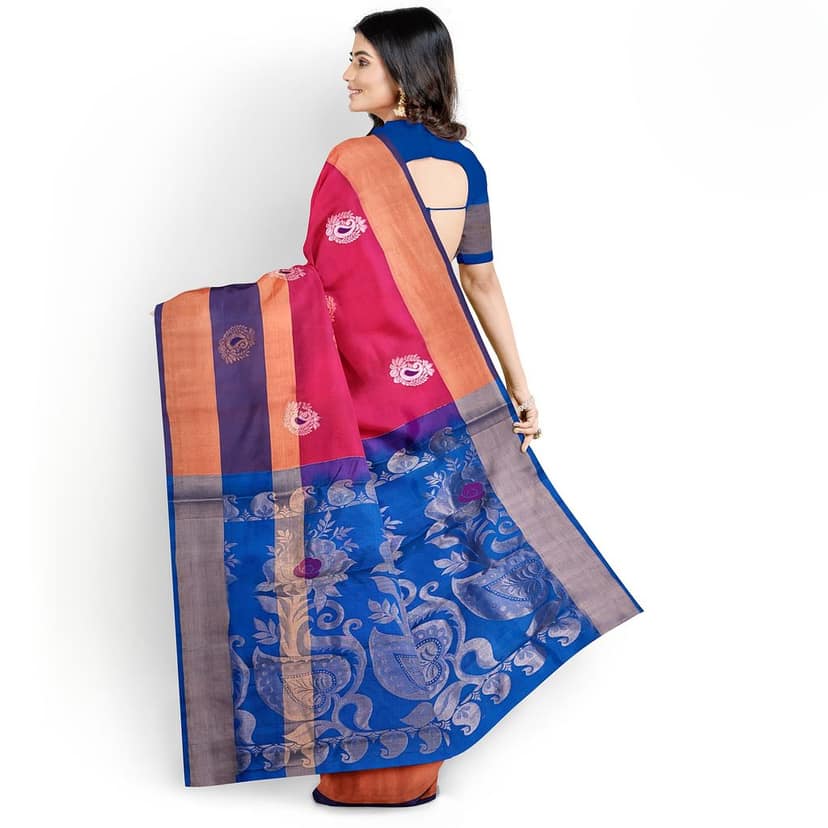 Ruby Red Long Double Color Border Mango Butta Kanjivaram Pure Silk Saree view 4