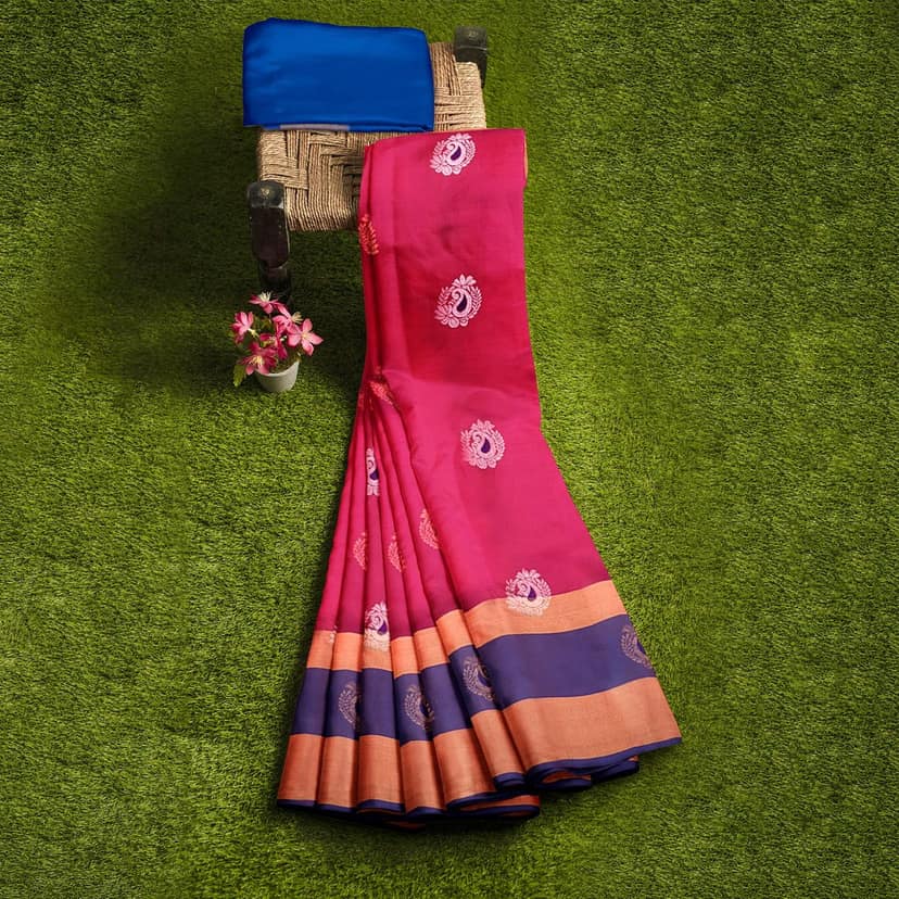 Ruby Red Long Double Color Border Mango Butta Kanjivaram Pure Silk Saree view 5