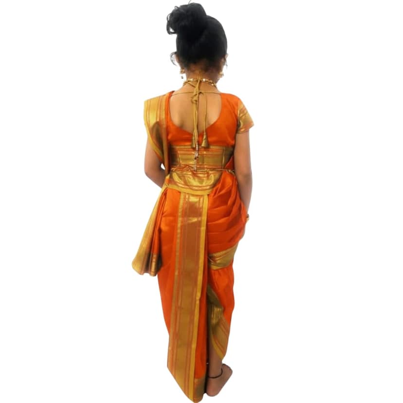 Mom and Me Peshwai Nauwari Saree for Kids (1–10 Years) Ready to Wear Maharashtrian Traditional Dress | Belgaon Silk with Cotton Lining | Stitched Blouse Included (Orange, 8-9 Years) view 2