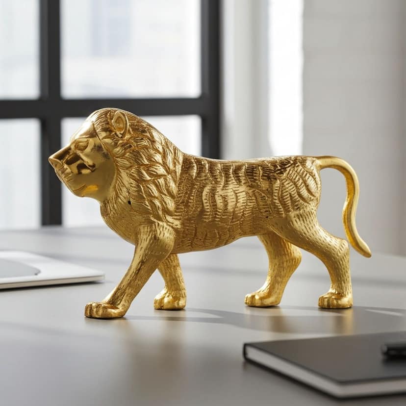 Gold Finish Aluminium Lion Statue ? Luxury Animal Showpiece for Home & Office Decor, Height : 5.6 Inch (ASMAS214 G)
