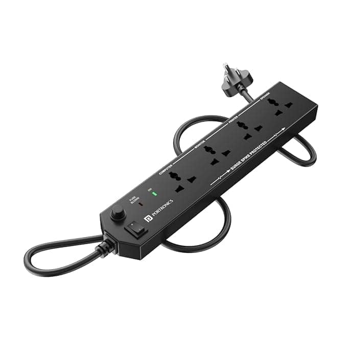 4 Socket Power Strip with 1500W Surge Protection, 4 USB Ports and 6.5 ft Extension Cord - Black view 3