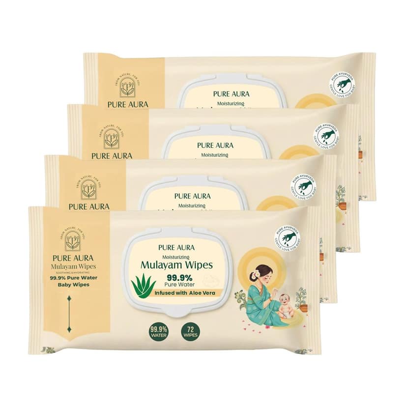 Pure Aura Baby Wipes with 99.9% Pure Water | Ultra Soft & Thick | Natural Plant-Based | Infused with Aqua & Aloe Vera | Gentle & Safe for Newborns