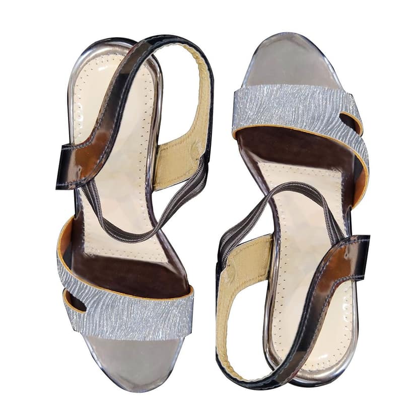 Silver Shimmer Open Toe Comfortable and Stylish Block Heels Slip On | for Casual Wear, Party and Formal Wear Occasions 3 Inches Heel | for Women & Girls (Numeric_7) view 3