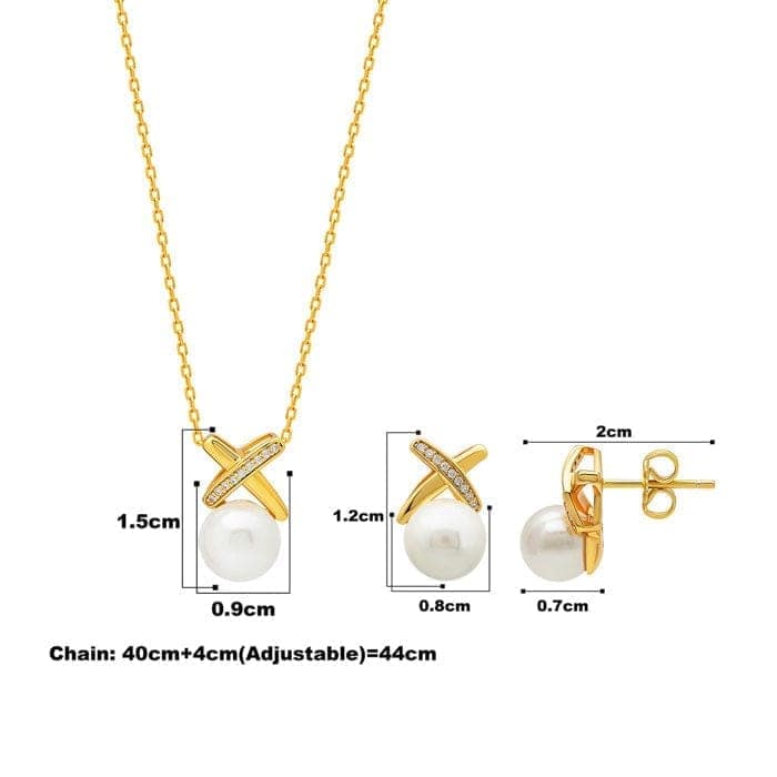 18k Gold Plated Silver Enchanted Pearl Necklace Set view 4