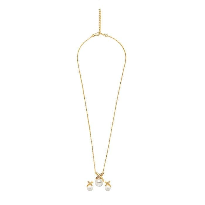 18k Gold Plated Silver Enchanted Pearl Necklace Set view 5