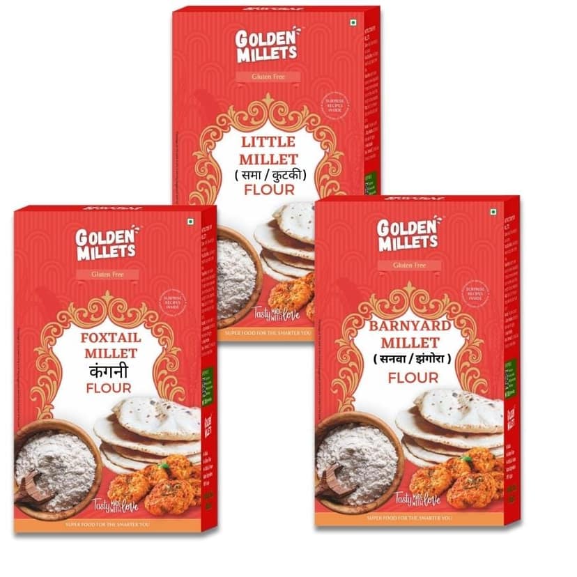 Golden Millets Gluten free Millet Flour Combo | Diabetic Friendly And Help For Weight Loss | Foxtail Millet Flour | Barnyard Millet Flour | Little Millet Flour | Siridhanya Millet Flour (500g x 3)