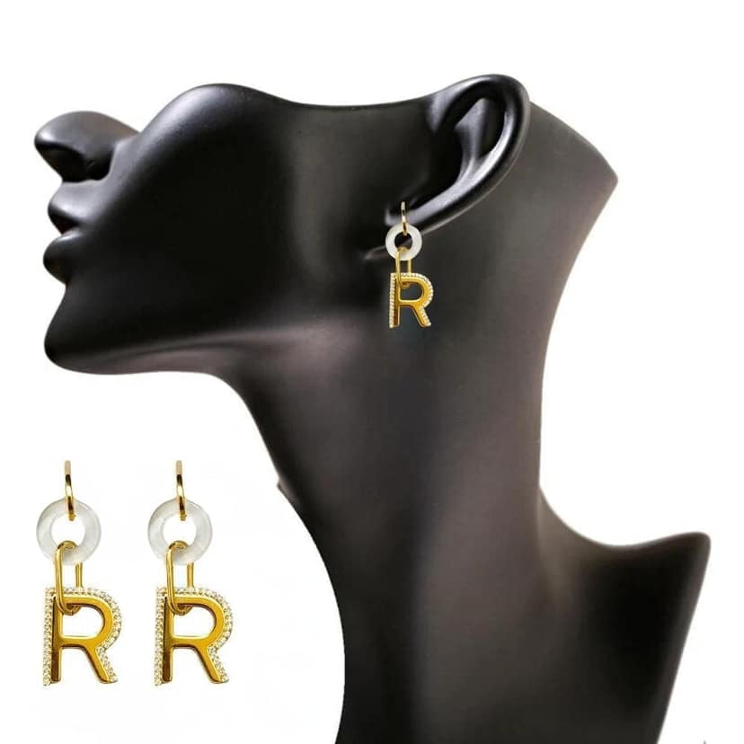 Jewelryklub American Diamond Earrings Letter R Gold Plated For Girls Women view 4