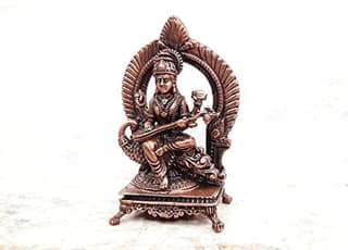 Searchers Paradise - Copper Idols saraswathi idol with stand ,3.3 inches, Copper Handmade 156 Grams, Patina Antique Finish, Pack of 1 Piece
