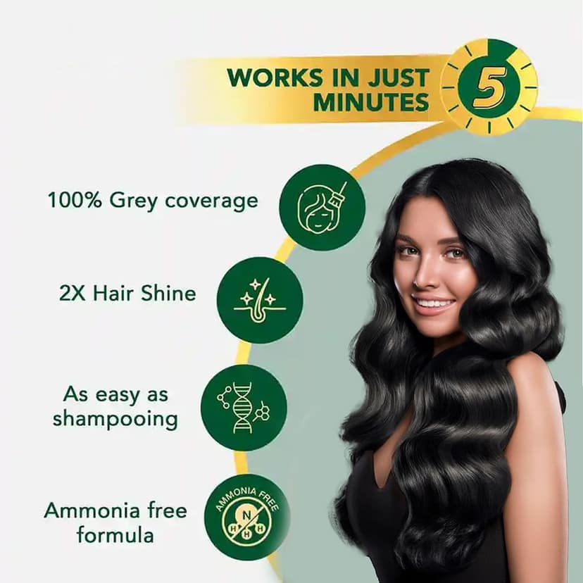 Spring H2O Salon Expert Hair Color Shampoo Natural Black | Ammonia-Free | 100% Grey Coverage | Long-Lasting Shine & Nourishment | Hair Dye Shampoo for Men & Women � Pack of 12 (15ml Each) view 3