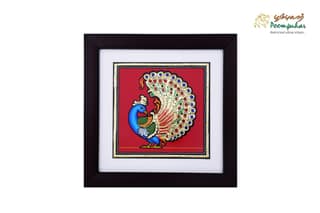 Poompuhar Peacock Tanjore Painting (Gold Foil Work, 10x10 inch), Multicolour )