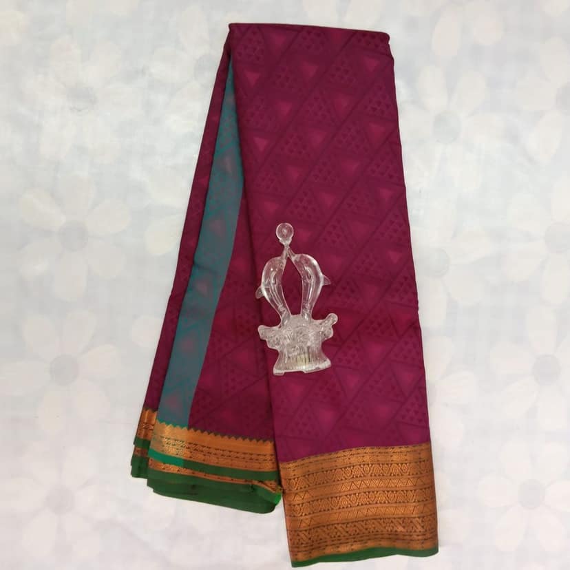 Poonthamil Silk Cotton Saree with Blouse - Light plum view 4